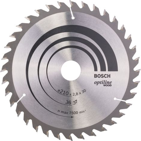 BOSCH DISCO SIERRA OPTILINE MADERA130 X 2.4 X 20/16D: 20WZ Diámetro disco x eje (mm) 210x30 Número de dientes 36 (1/3)