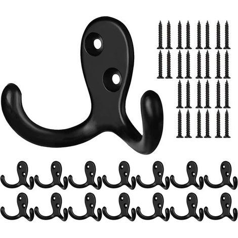 Ganci appendiabiti neri, 14 pezzi vintage, robusti ganci doppi da parete con 40 viti (1/5)