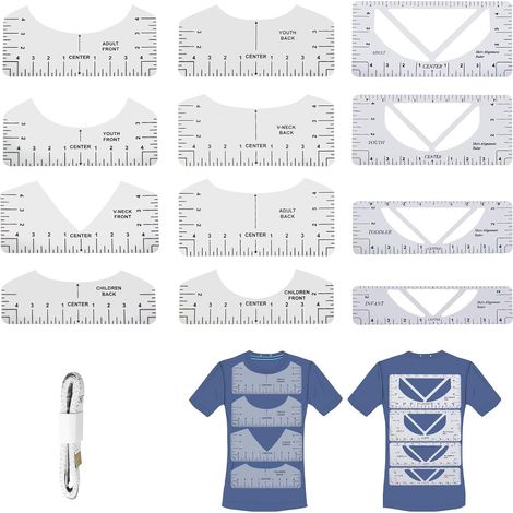 Bardusch -Règle d'alignement pour t-shirts, outil de centrage, gabarit en PVC, kit de guides pour cols en V, pour adultes, adolescents et enfants (1/5)