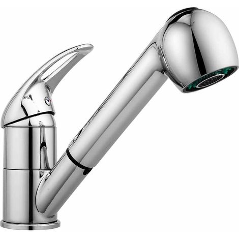 MINKUROW Küchenarmatur, Edelstahl-Küchenspüle-Mischbatterie mit herausziehbarer Brause, Küchenspüle-Mischbatterie mit 360° schwenkbarem Auslauf, Silber (21,5 x 18 cm)