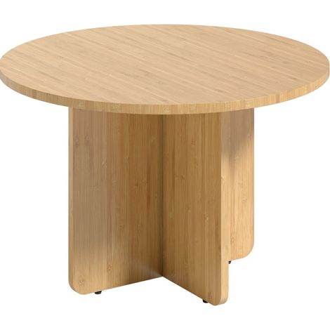 CHICFURN Tavolino rotondo 66 cm in bambù naturale con base incrociata, portata 120 kg (1/5)