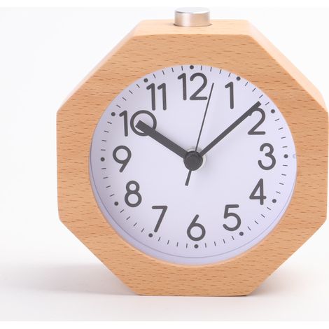 Analoger Wecker aus Holz, LED, nicht tickend, mit arabischen Ziffern, Wecklicht, Nacht-Schlummerfunktion, Batterie, einfach einzustellen für Kinder, Gelb