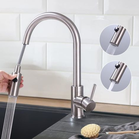 Küchenarmatur mit 2 Strahlarten Wasserhahn Küche ausziehbar Spültischarmatur Edelstahl Armatur Küche mit Brause Mischbatterie Küche Armatur (1/5)