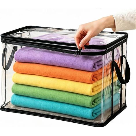 Sacs de déménagement transparents épais en plastique poignées renforcées double fermeture éclair imperméables pliables pour vêtements taille moyenne (1/5)