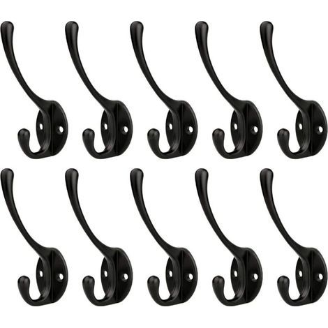 Lot de 10 patères porte - manteau muraux vintage en métal inoxydable avec vis, pour salle de bain, cuisine (Noir) (1/4)