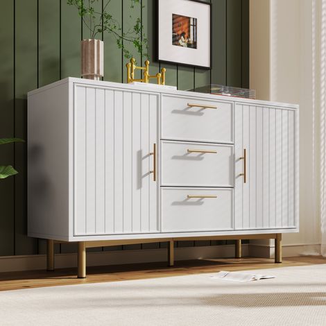 Cassettiera con 2 Ante e 3 Cassetti, Ripiano Regolabile, Stile Moderno, in Pannello Truciolare, Bianco, 120×40×75 cm (1/5)