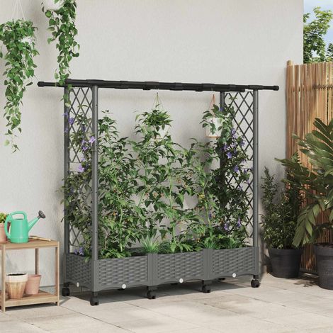 vidaXL Hochbeet mit Rankgitter und Dach Hellgrau 164 x 40 x 127 cm PP (1/5)