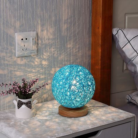 Lampe de Table de Rotin lampe de chevet décorative pour chambre salon table de chevet table de bout salle de café chambre bébé,Norme européenne (lumière chaude), interrupteur à une vitesse,Bleu,15cm (1/5)