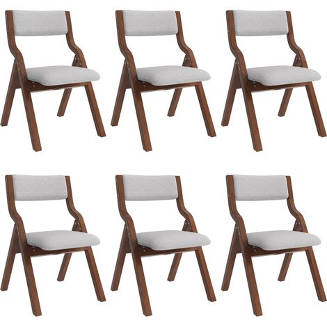 Set de 6 sillas de comedor plegables de madera y lino gris 55x49x81 cm MODENUIT (1/5)