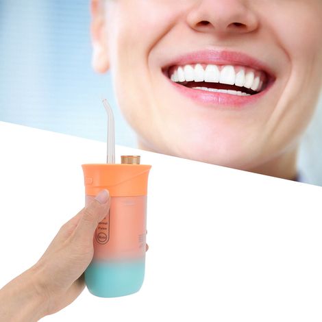 Hydropulseur buccal électrique télescopique portable, jet d'eau haute pression, blanchiment des dents et élimination du tartre S57 Orange (1/5)