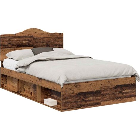 Estructura de cama con cabecera Madera vieja 135 x 190 cm vidaXL