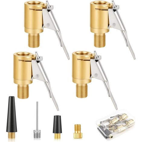 8 x Car Tyre Valve Adapter Kit, 4 x 8 mm Brass Inflating Tip Clip Head Conversion Car Tyre Inflating Tip Compatible with All Tyre Valves with Thread (1/5)