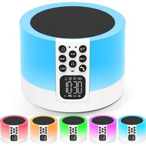 Enceinte Bluetooth Réveil Lumineux, Lampe de Chevet Tactile avec 16 Sons Hypnotiques et Minuterie, Haut-parleur Bluetooth Veilleuse Enfant avec Lecteur de Musique MP3, Cadeau pour Garçon Fille Bébé (1/5)