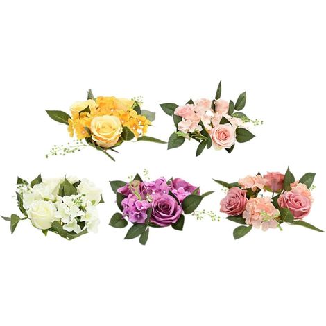 Anneaux de Bougie en Rose Artificielle Réaliste pour Décoration de Mariage, Centre de Table Léger en Plastique et Tissu, Lot de 5 Pièces Facile à Entretenir (1/5)