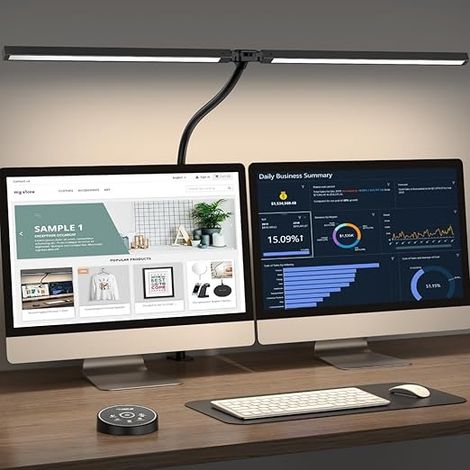 Lampe de bureau LED pour bureau et maison - Lampe d'architecte respectueuse des yeux avec pince, éclairage intelligent pour double écran d'ordinateur (noir) (1/5)