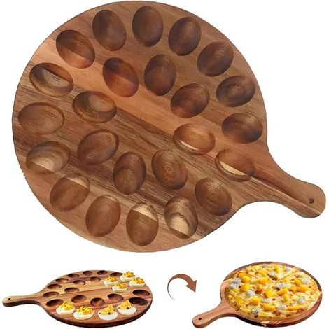 Plateau à œufs farcis en bois d'acacia – 24 trous – Coquetier – Apéritif – Planche à fromage – Service (1/5)