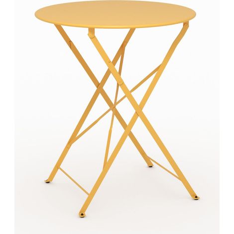 Table de jardin ronde et pliante en métal jaune beurre 2 personnes - Kayla
