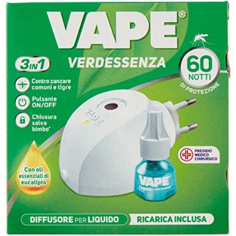 Vape VERDE ESSENZA 60 Notti Diffusore Elettroemanatore + Ricarica liquido 36 ml (1/4)