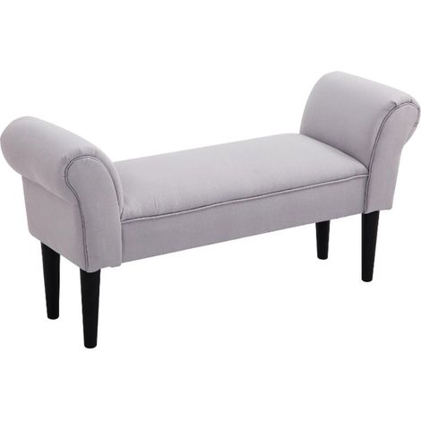 Bout de lit rembourré en toile grise-102x36x51 cm-Banc d'assise et couloir-130 kg max (1/5)