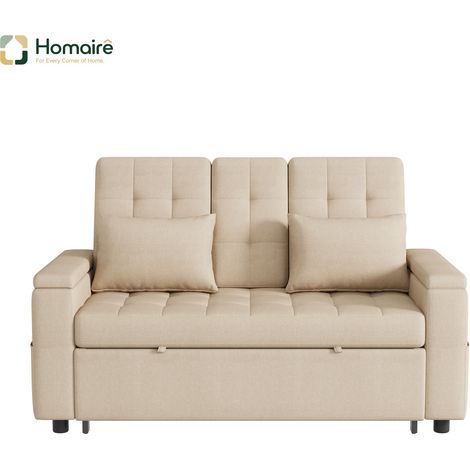 Canapé en tissu beige avec couchage coulissant, rangement et accoudoirs 159 x 142,5 x 92 cm HOMAIRE (1/5)
