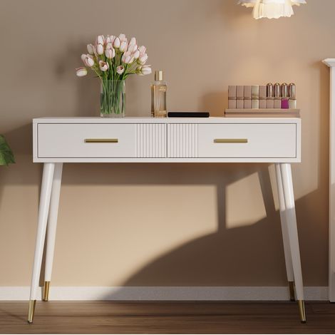 Schreibtisch mit 2 Schubladen Weiß 100x40x76 cm OKMYHOME (1/5)