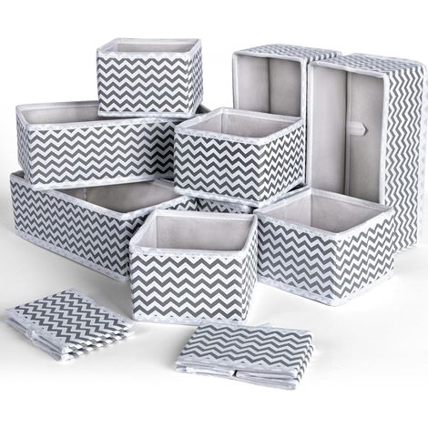 Cajas de almacenamiento, juego de 6 organizadores de cajones plegables, cestas de almacenamiento de ropa no tejidas aptas para sujetadores, ropa interior, corbatas y calcetines (gris claro). (1/4)