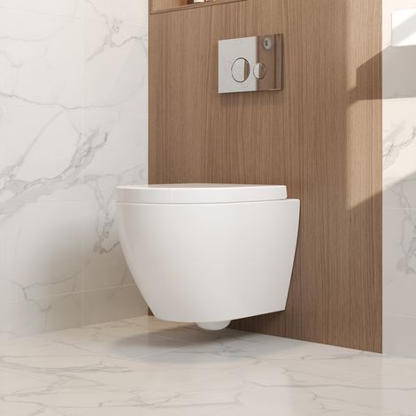 Deervalley – Cuvette WC suspendu ronde en céramique blanche – Double chasse 3/6L – Abattant à fermeture douce – DV1F0140
