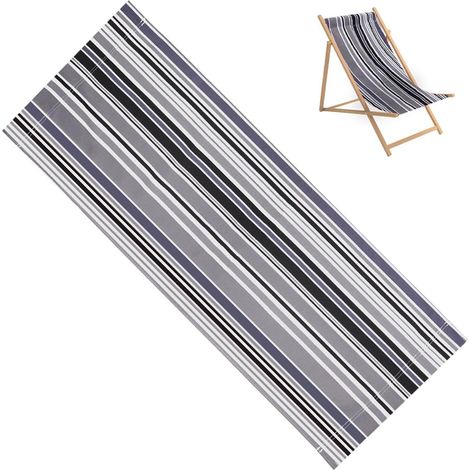 Toile de Chaise de Plage 113x43cm Gris Noir Blanc Rayures Chaises Longues de Remplacement Tissu Housse de Chaise Longue Pliante Toile pour Bain de Soleil Jardin Cour Patio Extérieur (1/5)