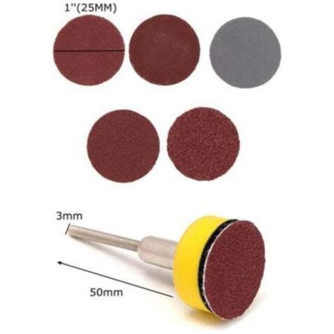 Lot de 100 disques abrasifs 25mm auto-adhésifs pour outils rotatifs - Papier verre grains 100, 180, 240, 1500, 3000 avec pad support polissage bois métal bijoux (1/4)