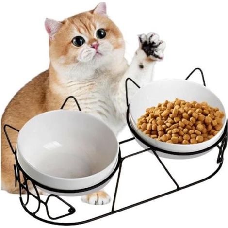 Gamelle surélevée céramique pour chat inclinée 15°, design moderne, gamelle nourriture eau facile à nettoyer (1/4)