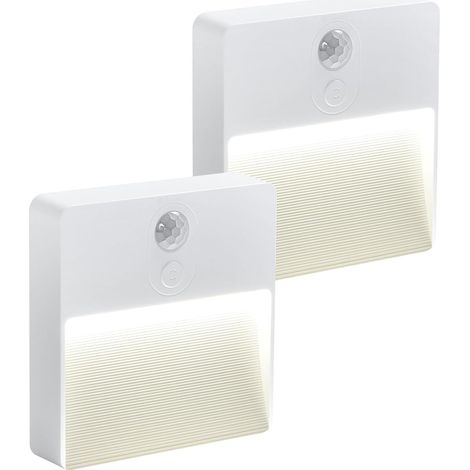Luz nocturna con sensor de movimiento, [pack 2] LED a pilas, encendido/apagado automático, luz cálida/blanca/mixta, ideal para niños, pasillo, escalera, cocina, armario y sala de estar [Clase F] (1/5)