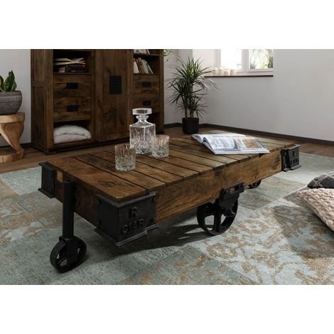 Table basse 120x60x43cm en bois de manguier huilé RAILWAY 460