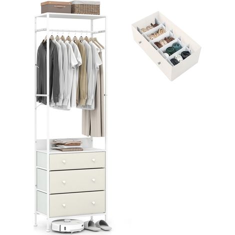 Appendiabiti con cassetti, cassettiera e armadio indipendenti, asta appendiabiti a 3 posizioni, per ingresso, anticamera, bianco (1/5)
