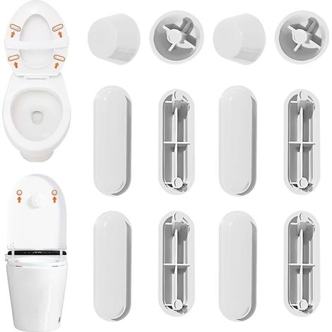 12 Pièces Tampons Abattant WC, Patins Amortisseurs et Antibruit en ABS Blanc (8 Carrés 52x7.5x19mm + 4 Ronds Ø18.5x17.5mm), 2 Kits pour Installation Facile (1/5)