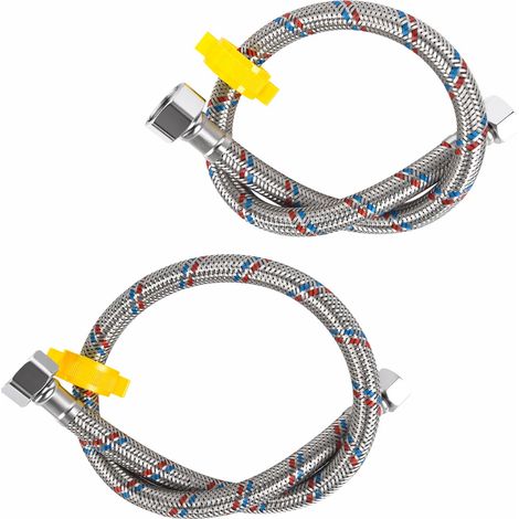 Lot de 2 tuyaux flexibles de 50 cm - 1/2" Ig x 3/8" Ig 304 - En acier inoxydable - Pour robinet de cuisine, salle de bain, WC (1/5)