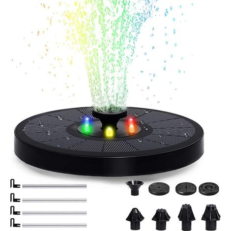 Pompe solaire pour fontaine, fontaine flottante solaire extérieure 3W, pompe solaire pour bassin avec 8 buses pour bain d'oiseaux, aquarium, bassin, piscine, patio, fontaine de jardin D