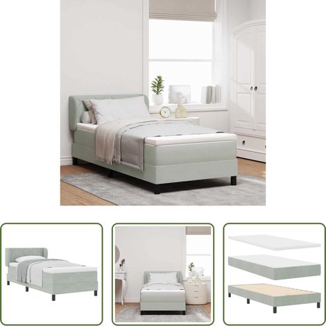 Samtbett - Boxspringbett mit Matratze Hellgrau 90 x 190 cm Samt (1/5)
