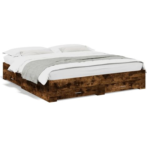 Cadre de lit à tiroirs chêne fumé 180x200 bois d'ingénierie (1/5)