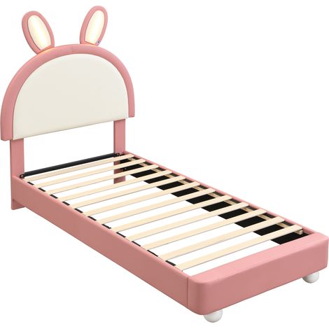 Cama infantil tapizada conejo unicornio rosa y blanca 90x200 cm con LED (1/5)
