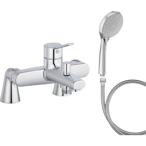 Mitigeur baignoire JACOB DELAFON Eo + pommeau de douche Awaken + flexible de douche métal + colonnettes (1/5)