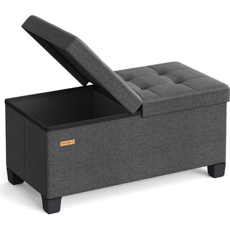 Banc Pouf de Rangement avec Pieds, Coffre de Rangement Pliable avec Couvercle Rabattable, Banc de Bout de Lit, pour Salon, Chambre, Entrée, Tissu Façon Lin, 76 cm, Gris Ardoise (1/5)