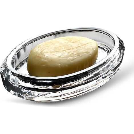 Porte-savon en verre, porte-éponge en verre, boîte à savon robuste pour salle de bain, cuisine, compteur, douche, garde le savon sec (ovale) (1/5)