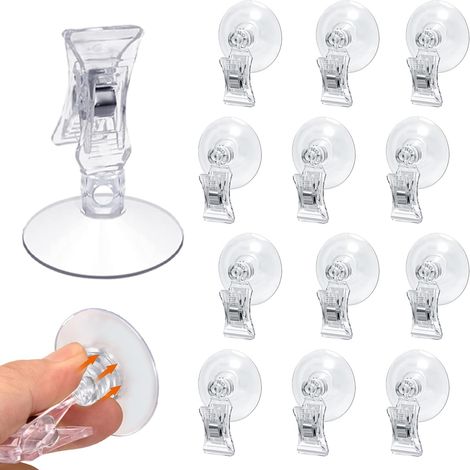 12 Pièces Clips à Ventouse Transparents, Pince Multifonctions en Plastique pour Salles de Bains, Cuisines, Supermarchés (1/5)