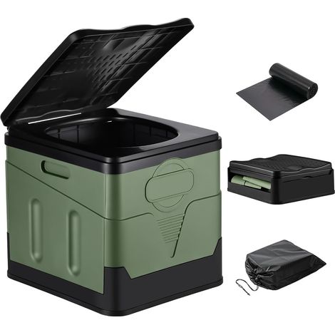 Inodoro portátil para camping, inodoro portátil plegable con tapa, para adultos, inodoro tipo cubo para exteriores para camping, playa, senderismo, navegación, viajes. (1/5)