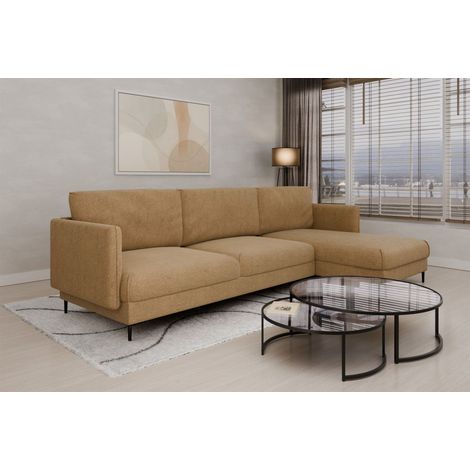Ecksofa Designersofa HELMER Stoff Baloo Cappuccino Ottomane Rechts