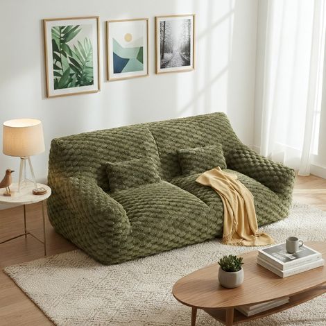 CHITA Canapé 2 places compressé avec couverture et coussins,en laine,Olive