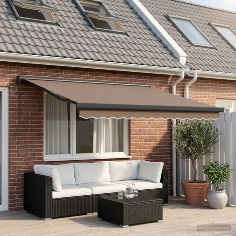 Store banne rétractable manuel pour terrasse et jardin toile et aluminium Taupe 350 x 250 cm, 42.85kg - PANGIVO (1/4)