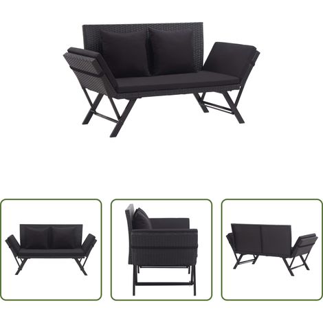 vidaXL Auflagen - Gartenbank mit Auflagen 176 cm Schwarz Poly Rattan (1/5)