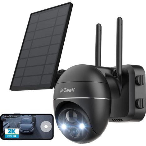 ieGeek 2K Caméra de Surveillance WiFi Extérieur sans Fil Solaire Caméra IP Batterie Vision Nocturne Couleur PIR Détection Mouvement