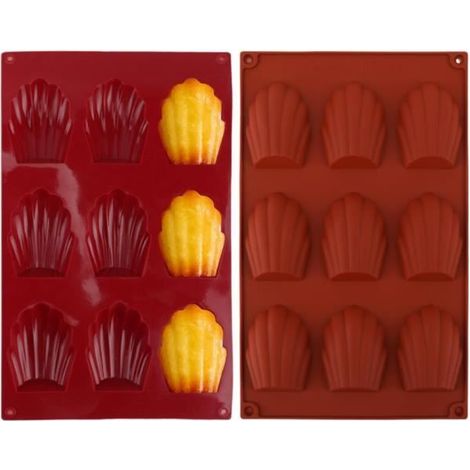Moules à Madeleine - Réutilisables - Silicone Antiadhésif - 9 Cavités - Sans BPA - Rouge (1/4)